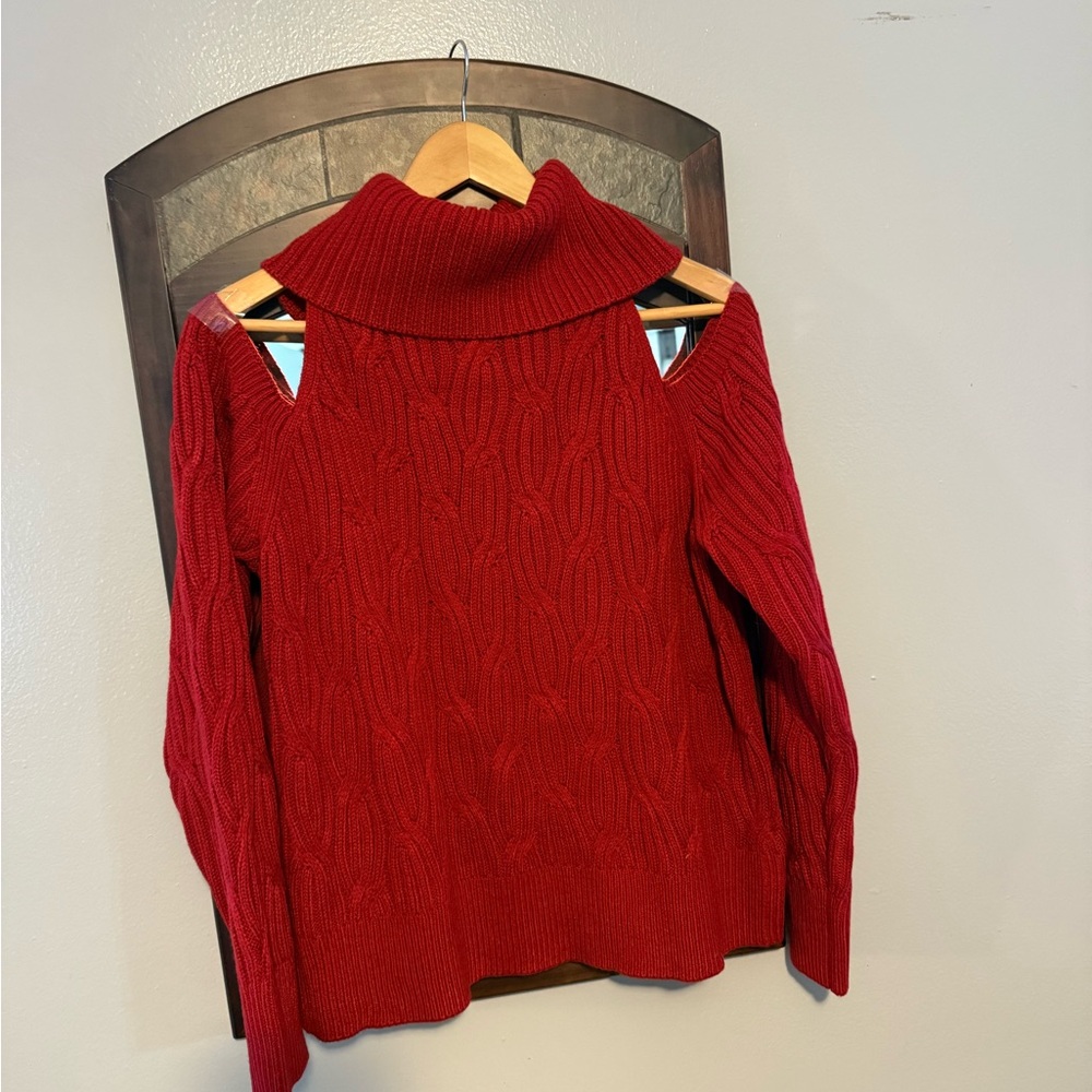 Anthropologie Red Off-the-Shoulder Sweater